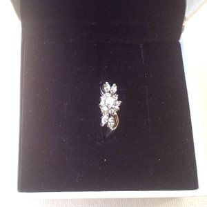 Sterling Silver Ring With CZ, White Gold Plated
